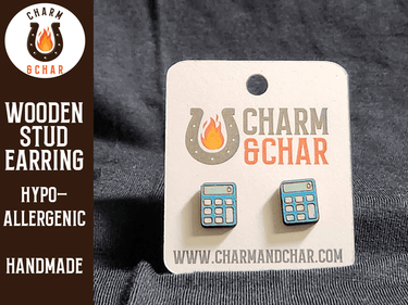 Calculator Wood Stud Earrings - Nerdy Fashion Earring - Stud Earring - Charm and Char
